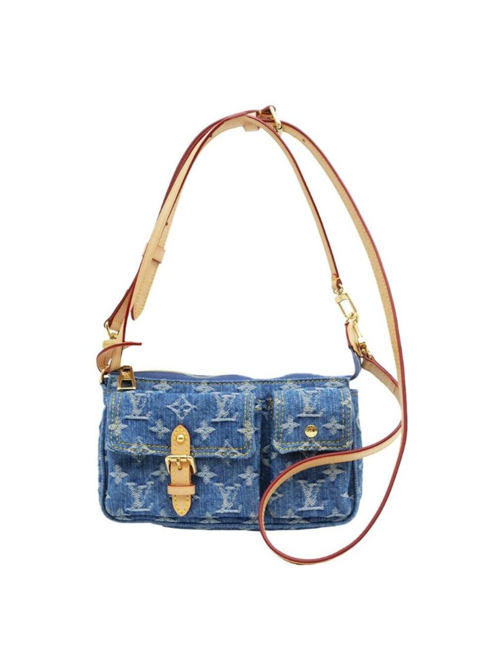 Louis Vuitton Pochette Accessory Soir Cargo Shoulder Bag Strap Denim Gold